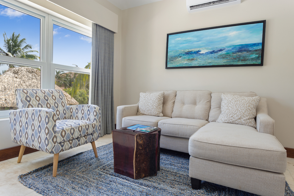 Jellyfish Bungalow Living Area | Sirenian Bay | Luxury Vacation Resort in Placencia, Belize