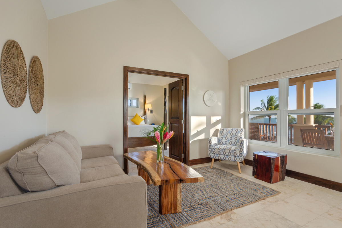 Lobster Bungalow - Living Area | Sirenian Bay | Luxury Vacation Resort in Placencia, Belize
