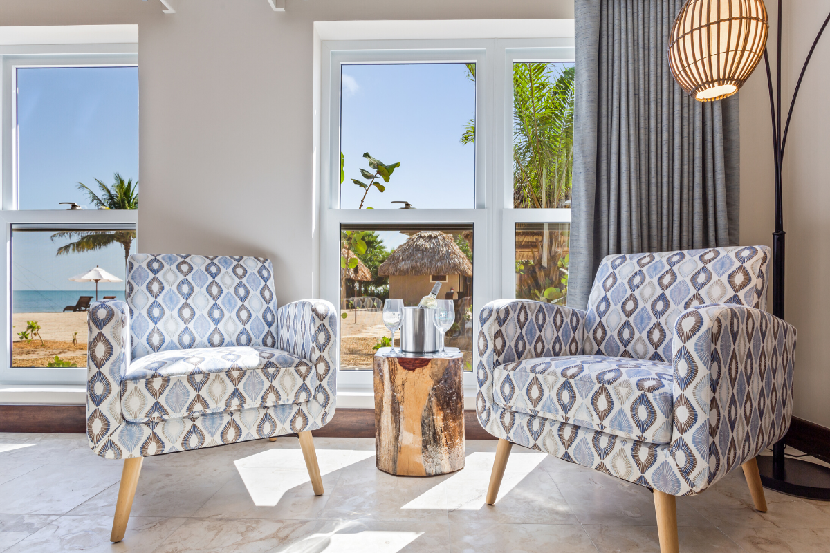 Sand Dollar Bungalow Living Area | Sirenian Bay | Luxury Vacation Resort in Placencia, Belize